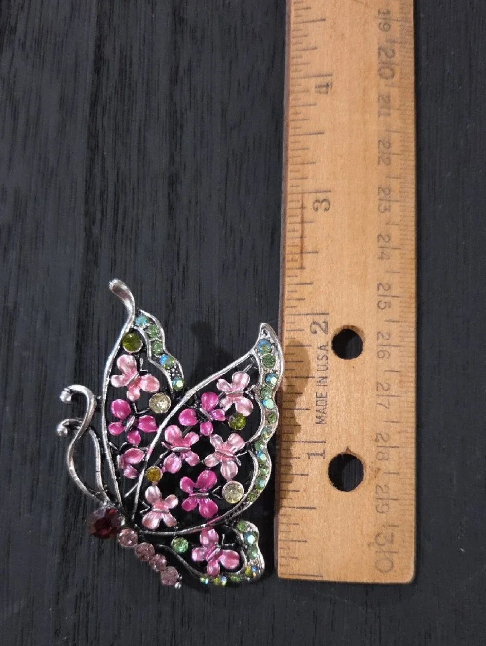Rucinni Butterfly Floral Pink Enamel And Crystal Brooch